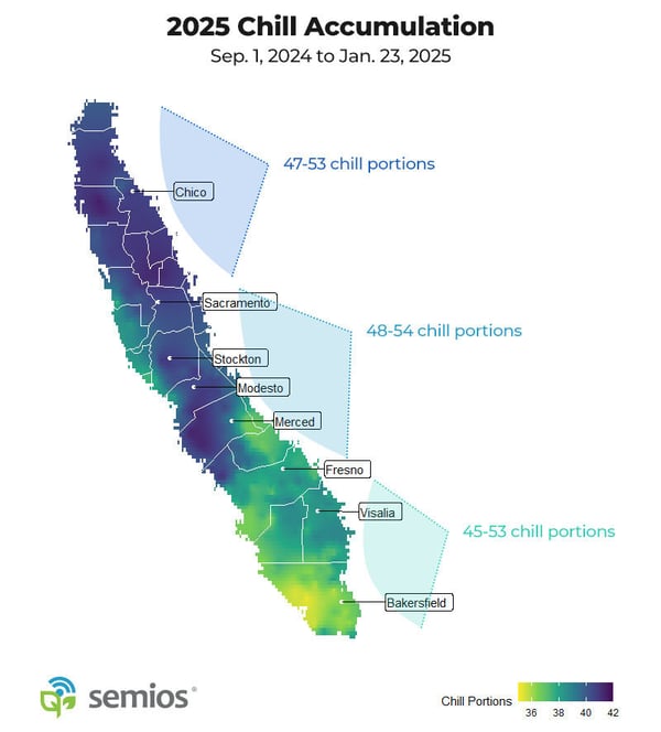 2025 chill accumulation graph for California