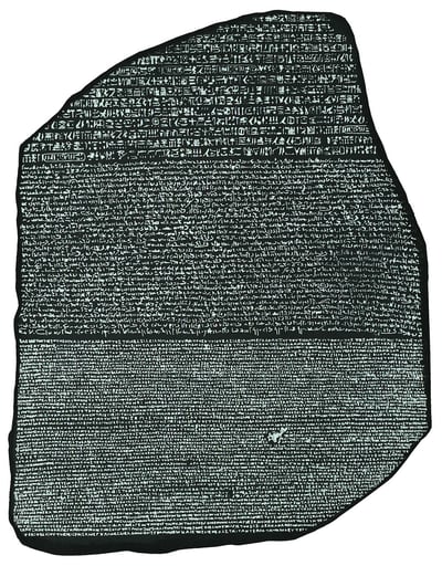 Black and white image of the Rosetta Stone