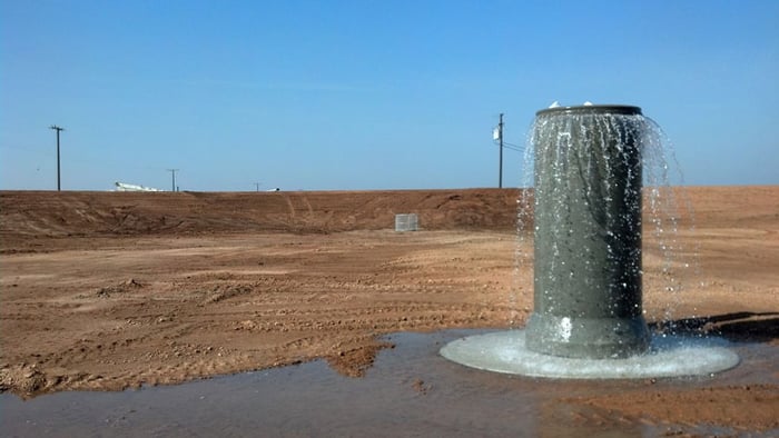 A reservoir is filling up with water