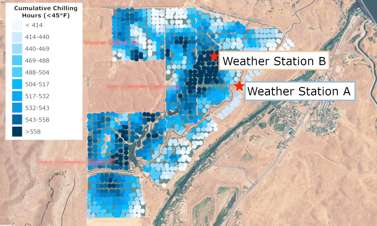 Chill hours accumulation heat map